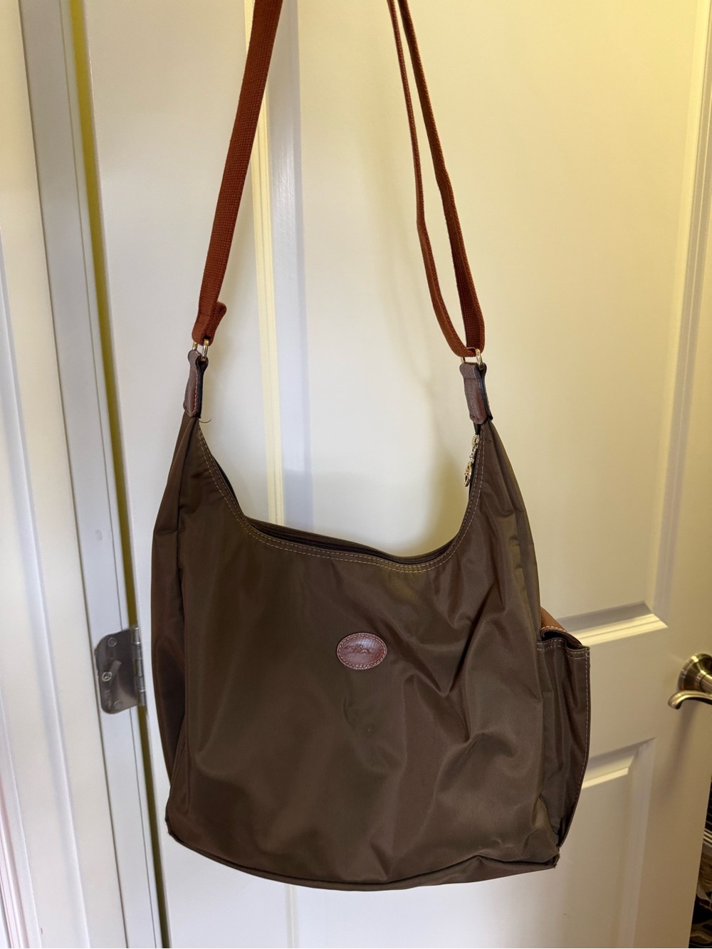 Longchamp Olive Green Nylon Shoulder Bag with Adjustable Strap